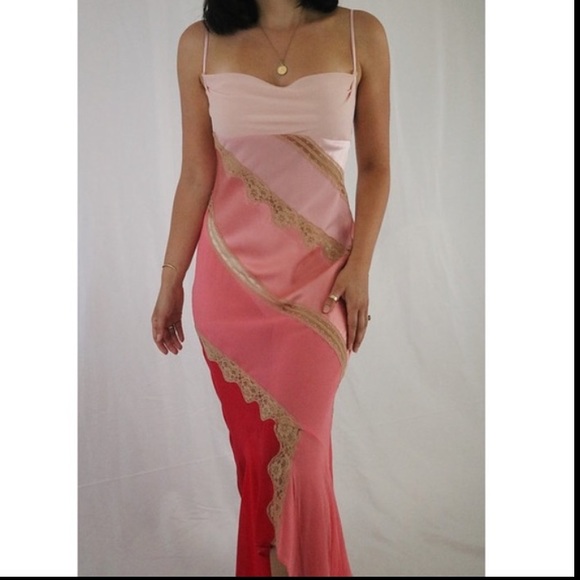 Vintage 90’s Y2K 100% Silk Slip Dress Cowl Boho Sheer Lace Backless Belladonna - Picture 4 of 16